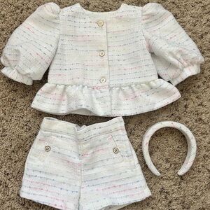 Janie and Jack Tweed Peplum Jacket, Shorts, Headband 2T / 3T white, multicolor